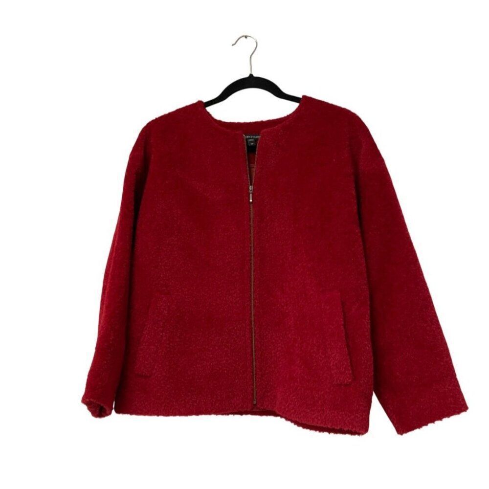Eileen Fisher Womens Cardigan Sweater S Small Red Alpaca Wool Zip Up EUC